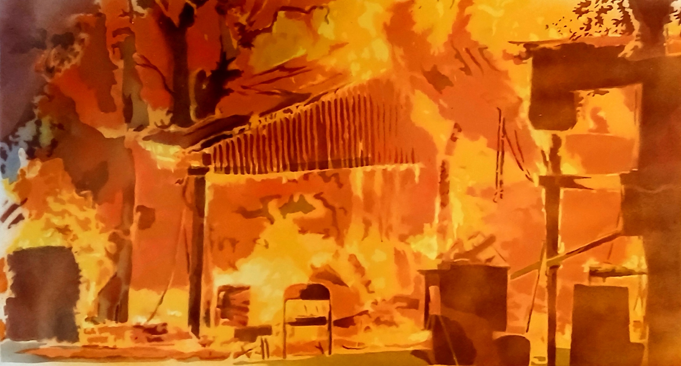 Grange en feu
